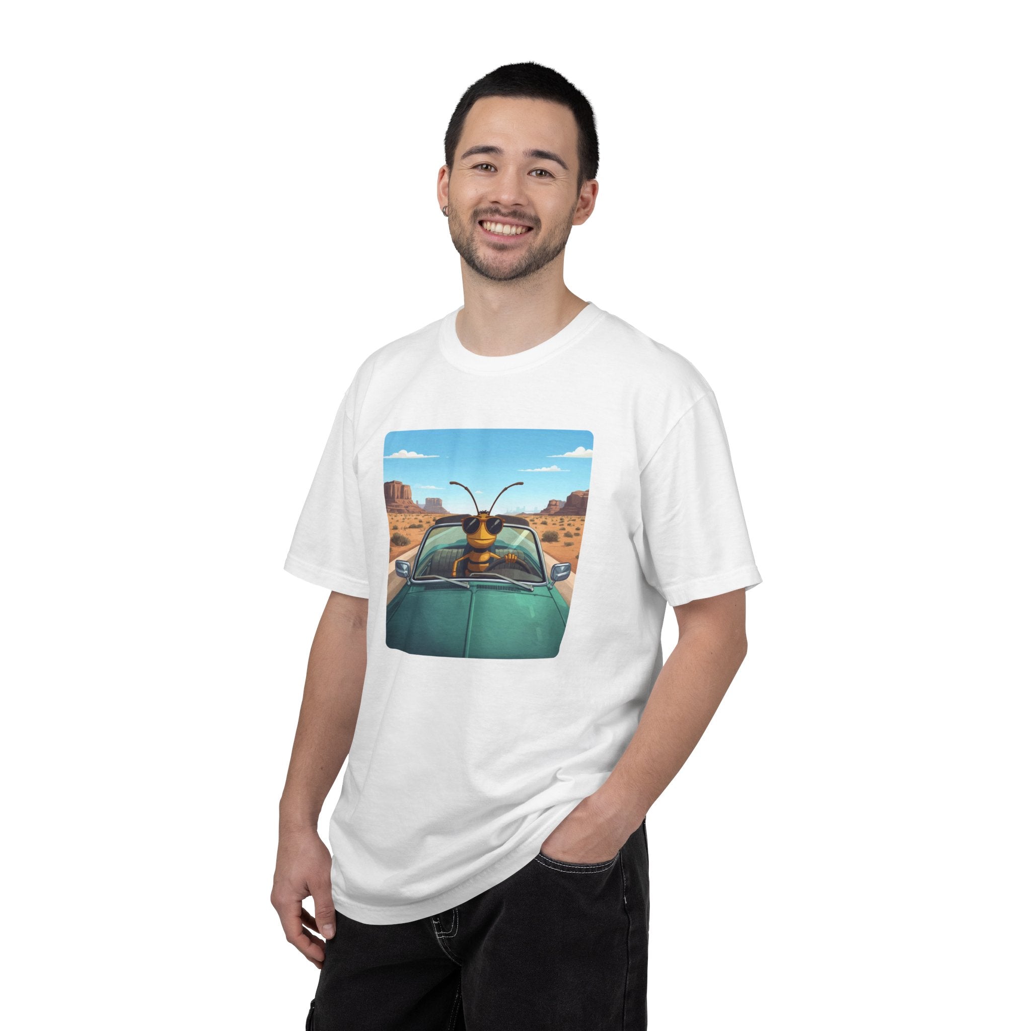 Graphic Design Animals T-Shirt with Coolguy Bee Driving a Convertible
