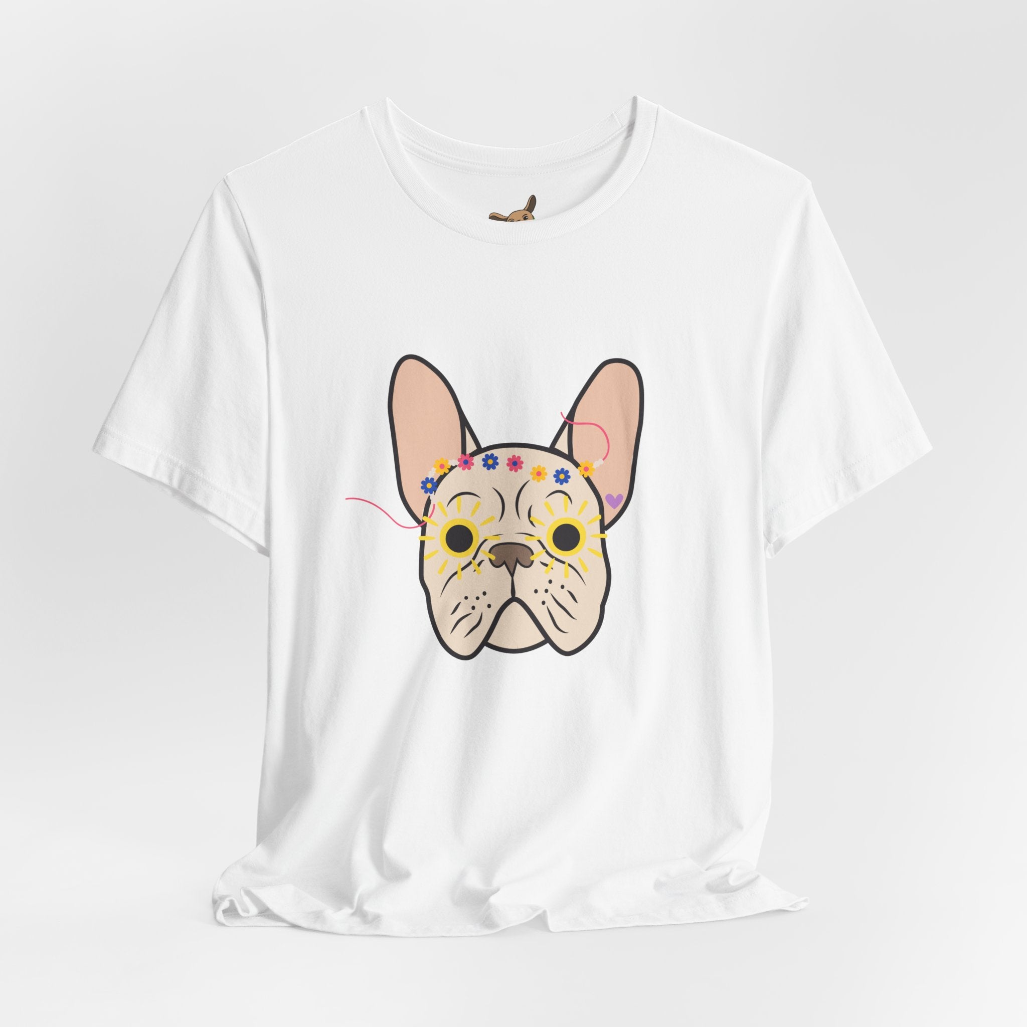 Graphic Design Animals T-Shirt with Fawn Flower Power Frenchie