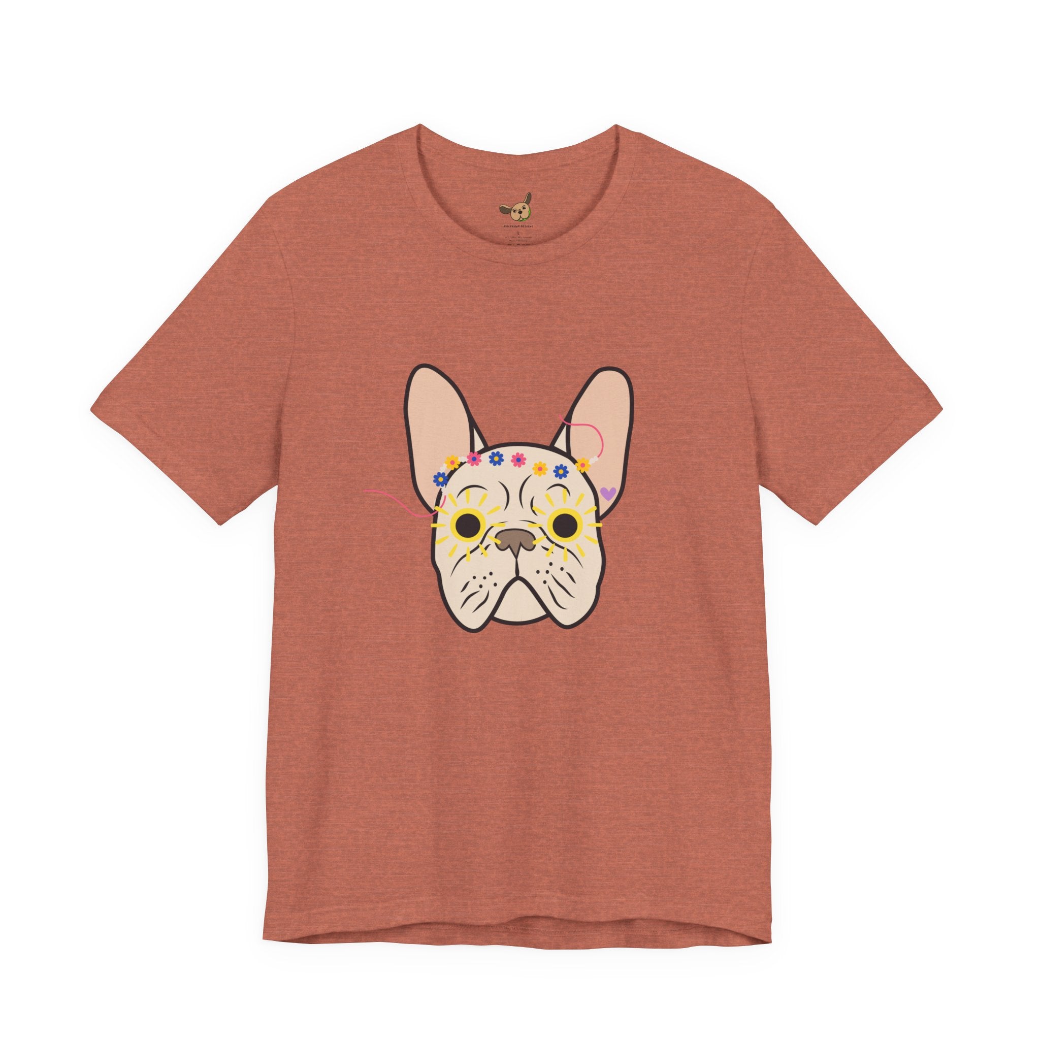 Graphic Design Animals T-Shirt with Fawn Flower Power Frenchie