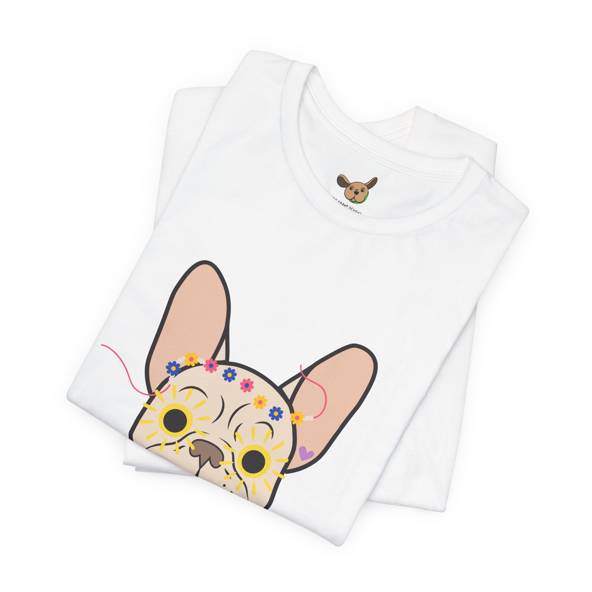 Graphic Design Animals T-Shirt with Fawn Flower Power Frenchie