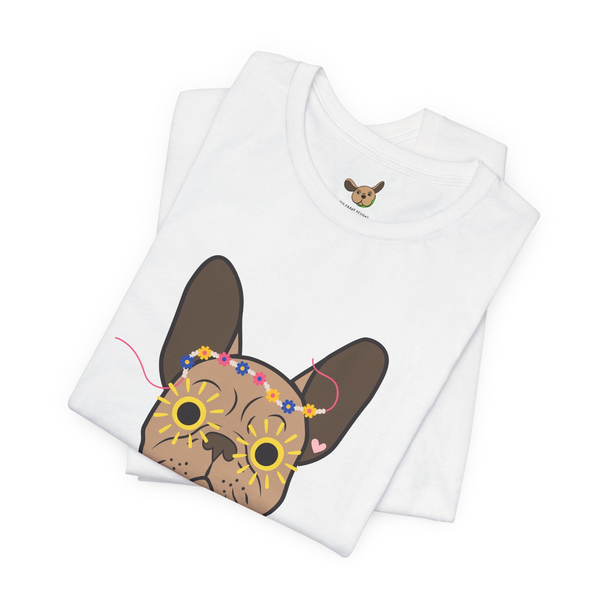 Graphic Design Animals T-Shirt with Brindle Flower Power Frenchie