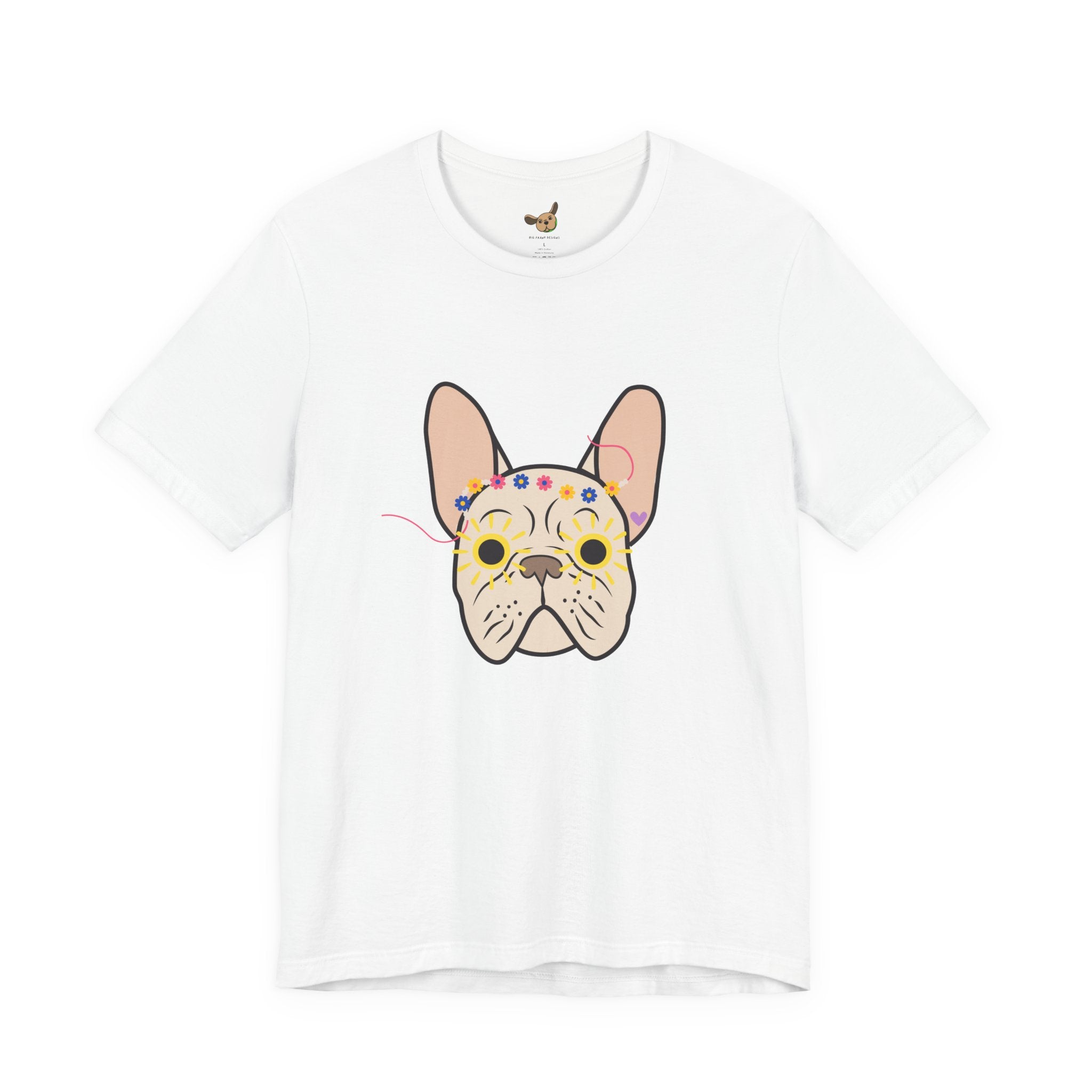 Graphic Design Animals T-Shirt with Fawn Flower Power Frenchie