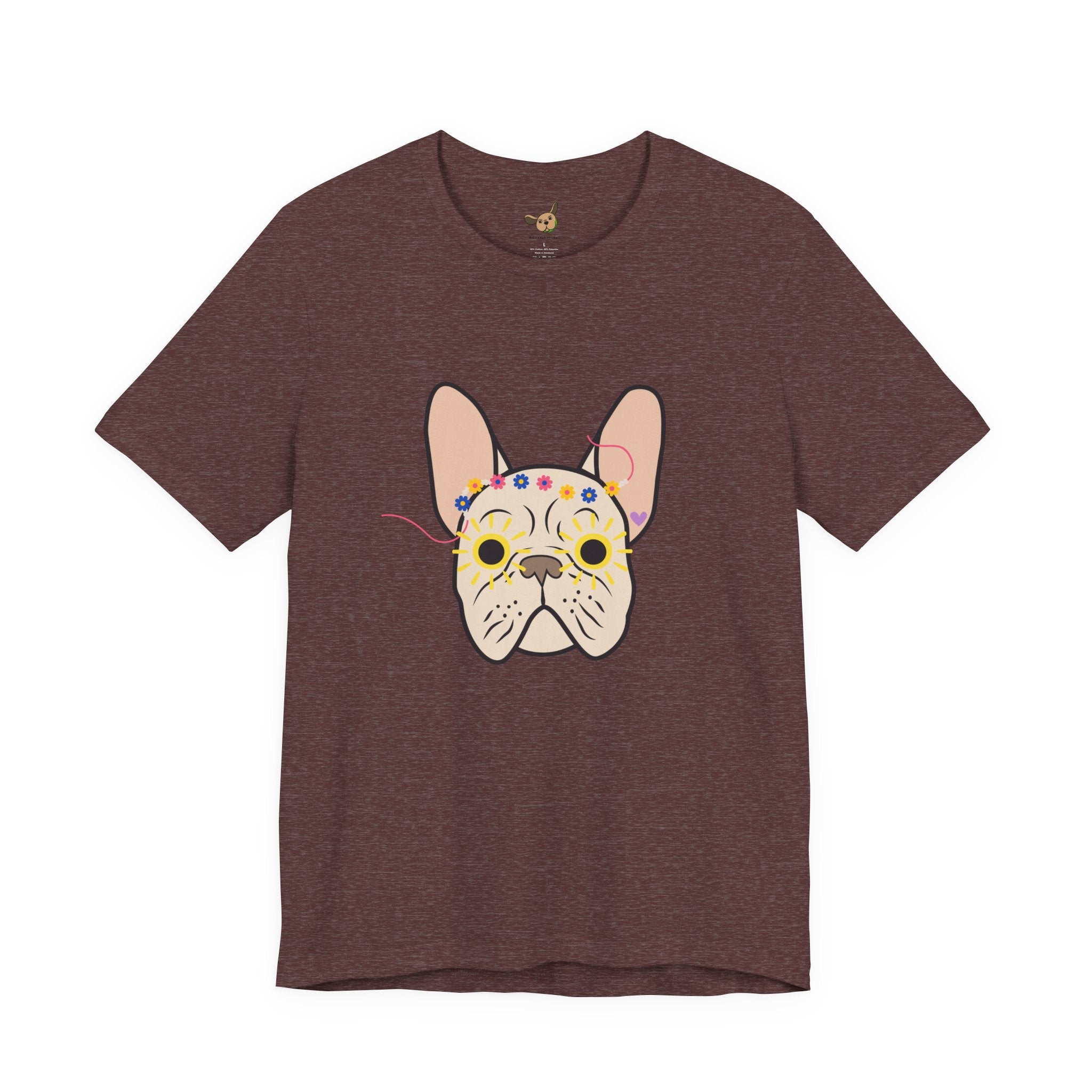 Graphic Design Animals T-Shirt with Fawn Flower Power Frenchie