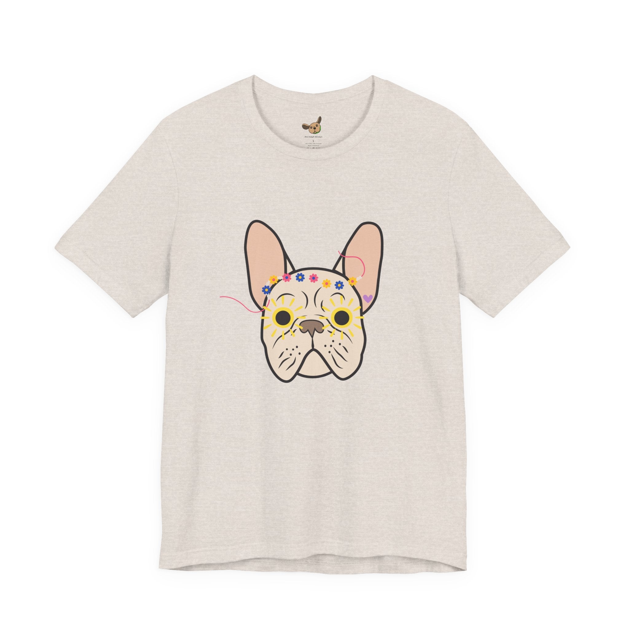 Graphic Design Animals T-Shirt with Fawn Flower Power Frenchie
